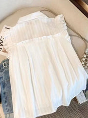 Lunivop Elegant Sweet White Shirt Women Casual Ruffles Flying Sleeve Blouse Summer Cute Loose Design Female All Match Vintage Tops