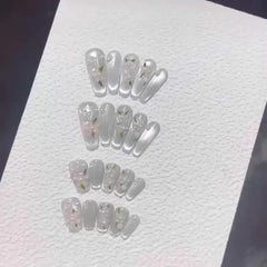 Lunivop 10pcs Handmade Press Ons Nails Summer 3d Flower Decoration for False Nails Cat Eye Aesthetic Fake Nail Artificial Finger Nails