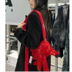 Lunivop Vintage Red Messenger Bag Purse Women High Street Bow Chic Casual Crossbody Bags Ladies Sweet Cool Y2k Handbag New
