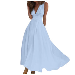 Lunivop Women'S Fashion Casual Dresses Spring And Summer Solid Color Sleeveless V Neck Side Zipper Style Long Dress Elegant Sundress