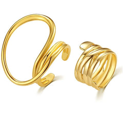 Lunivop 2Pcs/Set Fashion Simple Asymmetric Geometric Line Opening Ring for Women Niche Design Hiphop Party Jewelry Gifts