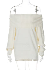 Lunivop Knit Sexy Off Shoulder Pullover Women Sweater Apricot Backless Long Sleeve Sweater Autumn Winter New Casual Streetwear