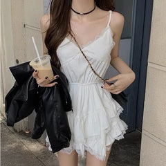 Lunivop White Lace Mini Dress Women Korean Sweet Sexy One Piece Sleeveless Coquette Aesthetic Elegant Party Short Dresses Y2k