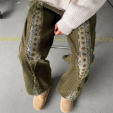 Lunivop Y2k Vintage Green Corduroy Pants for Women Gothic Subcultural Streetwear Casual Pants Harajuku Wide Leg Pants Pantalones Mujer