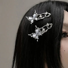 Lunivop 1/2pcs Y2K Irregular Liquid Metal Hairpin Butterfly Zircon Hair Clips Girl Fashion Silver Bang Clip For Women Hair Accessories