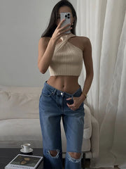 Lunivop Knit Sweater Pullover Women Ribbed Twist Off-Shoulder Slim Summer Patchwork High Waist Tank Top Knitwear Female Y2k Top