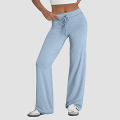 Lunivop Activewear Women Wide Leg Pants Casual Cotton Yoga Pants With Pockets High Waist Drawstring Baggy Sweatpants Flare Leggings
