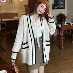 Lunivop Varsity Cardigan Sweater for Women Open Front Slouchy Knitted Sweater Jacket Cardi Collaege Student Girl Fall Winter Outfit