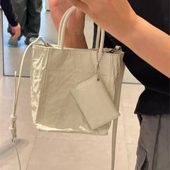 Lunivop Handle Silver Y2k Messenger Bag Women Harajuku Pu Leather Square Mini Tote Bag Purse Female Vintage Crossbody Bags Chic