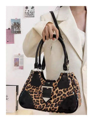 Lunivop Hot Girls Leopard Print Y2k Shoulder Bag Women Vintage Handle Casual Crossbody Bags Female Versatile Retro Messenger Bag