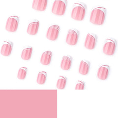 Lunivop 24pcs French White Nails Acrylic Press on With Design Short Square False Nails with Charms Stripe Simple Nail Tips Wholesale