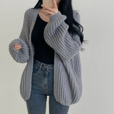 Lunivop Open Front Cardigan for Women Cozy Knit Oversized Open-up Sweater Grey Autumn Winter Teen-girl Casual Daily Outfit
