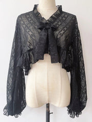 Lunivop Lolita Sweet Sun Proof Shirt Women Cute Bow Lantern Sleeve Cropped Blouse Japan Kawaii Casual Elegant Jk Open Stitch Tops