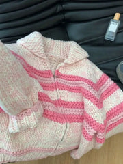 Lunivop Lazy Wind Women Sweet Cute Cardigan Sweaters Vintage Striped Long Sleeve Loose Knitted Jacket Fall Winter Soft Warm Female Tops