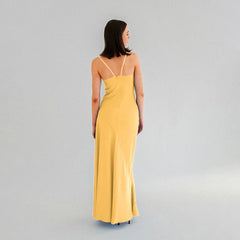 Lunivop Elegant Satin Yellow Dresses For Women Party Spaghetti Strap Backless Split Long Maxi Dress Women Summer