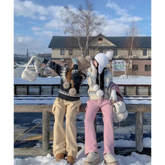 Lunivop Fair Isle Sweater for Women Chunky Knit Crew Neck Pullover Sweater Cozy Knitwear Teen-girl Fall Winter Classic Chic Outfit