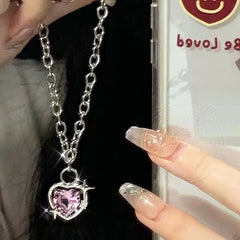 Lunivop Pink Crystal Egirl Sweet Cool Clavicle Chain Necklace Y2K Accessories Fashion Peach Heart Water Drop Pendant Aesthetic Jewelry