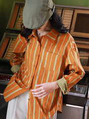 Lunivop Vintage patchwork Women Striped Shirt Korean 90S Casual Long Sleeve Blouse Turn Down Collar Female Beautiful Design Tops
