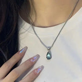 Lunivop New Korean Fashion Blue Geometric Crystal Pendant Snake Chain Necklace For Women Y2k EMO 2000s Grunge Jewelry Accessories