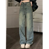 Lunivop Vintage Washed Denim Pants Women Y2K Streetwear Baggy Wide Leg Jeans Female Korean Loose High Waisted Straight Trousers