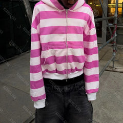 Lunivop 2000s Punk Hip Hop Rock High Street Men Hooded Stripes Pattern Print Fashion Versatile Casual Autumn Winter Coat emo Sweatshirts