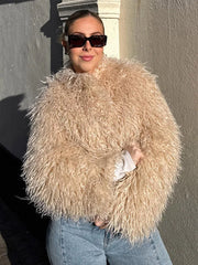 Lunivop Fluffy Faux Fur Short Solid Coats Women Elegant Luxury Long Sleeved Jackets Female Autumn Winter High Street Soft Warm Outwears