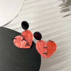 Lunivop New Fashion Personality Suturing Pink Broken Heart Earrings for Women Niche Design Acrylic Studs Sweet Cool Party Jewelry Gifts