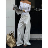 Lunivop Spring Casual High Waist Oversized Wide Leg Pants Women's Solid Color Fashion Loose Fit Soft Full Length White Trousers