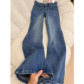 Lunivop Retro Washed Jeans Women Korean Fashion Low-Waisted Denim Flares Trousers Female American Style Vintage Slim Fit Long Pants