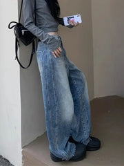 Lunivop Y2k 2000s Vintage Baggy Jeans Woman Korean Fashion Harajuku Denim Pants Streetwear Casual Gyaru Trousers American Retro