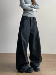 Lunivop Y2K American Pleated Pants Women Unisex Vintage Casual Versatile Straight Leg Pants Couple Korean Chic Baggy Trousers Streetwear