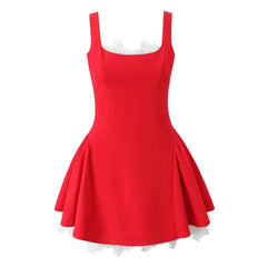 Lunivop Party Mini Tank Dresses Sleeveless A-line Bow Backless Dress Red Lace Spliced Elegant