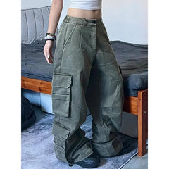 Lunivop Green Winter Women Jeans Hip-hop Style Fashion Vintage Streetwear Y2K Wide Leg Work Jean 2024 Female Trouser Baggy Denim Pants