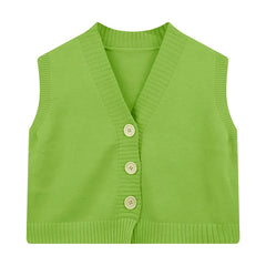 Lunivop Button Down Sweater Vest for Women Teen-girl V-Neck Sleeveless Crop Knit Jacket Top Basic Outfit