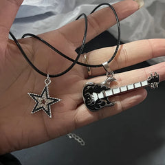 Lunivop Star Pendant Vintage Necklace Punk Star Choker Rock Roll Guitar Layered Necklace for Women Men Eboy Egirl Bar Party Jewelry