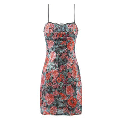 Lunivop Fashion Sequin Rose Floral Print Sling Mini Sexy Dresses Women Summer Night Out Party Robe Backless Dress