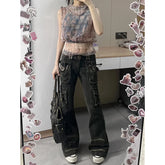 Lunivop Black Womens Jeans High Waist Vintage Straight Autumn Plus Size Y2K Denim Pants Streetwear American Baggy Wide Leg Denim Trouser