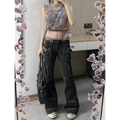 Lunivop Black Womens Jeans High Waist Vintage Straight Autumn Plus Size Y2K Denim Pants Streetwear American Baggy Wide Leg Denim Trouser