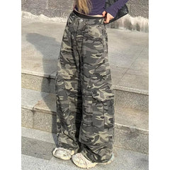 Lunivop Autumn Winter New Low Rise Jeans Y2k Ladies American High Street Baggy Pants Woman Camouflage Drawstring Mop Jeans for Women