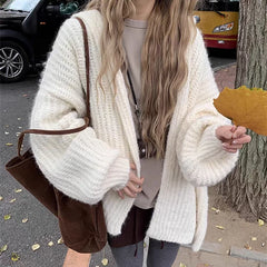 Lunivop Chunky Knit Open Front Hooded Cardigan for Women Comfy Longline Sweater Hoodie Coat Female Casual Chic Autumn Winter Outfit