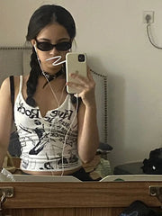 Lunivop Y2K E-Girl Punk Print Sleeveless Ribbed Knit Tank Top For Women 2000s Crop Top Summer Fairy Grunge 90s Hippie Tee ropa de mujer