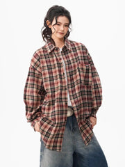 Lunivop Bf Harajuku Plaid Shirts Women Loose Oversize Hip Hop Streetwear Blouse Long Sleeve Vintage American Fall New Female Tops