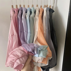 Lunivop Semi Sheer Long Sleeve Shirt for Women Shimmer Button Down Collared Plain Lightweight Shirt Spring Summer Chic Tops Outfit