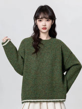 Lunivop Cute Retro Green Sweaters Women Preppy Style Loose O Neck Long Sleeve Knitted Jumper Japan Vintage Sweet Female Simple Pullovers