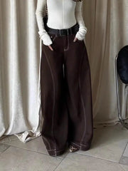 Lunivop Vintage Brown Wide Leg Jeans Women Y2k High Street Baggy Denim Trousers Grunge Hip Hop American Retro Oversized Jeans