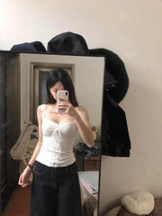 Lunivop Y2k Lace Patchwork Camisole Vest for Women Summer New Slim Fit Tank Top Slim Fit Sleeveless Drawstring Bow Tops Mujer