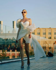 Lunivop White One Shoulder Mini Length Party Dress With Bow Above Knee Chiffon Bridal Dresses Custom Made Short Tulle Cocktail Gown