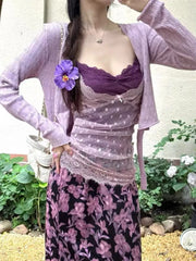 Lunivop French casual sun protection cardigan women's new summer wear long sleeve lace suspenders design skirt three-piece set