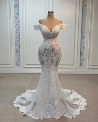 Lunivop Luxurious White Lace Wedding Dresses Mermaid Off Shoulder Beaded Wedding Gowns For Women Vestidos De Novia Customized Garden