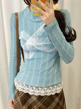 Lunivop Korean Style Y2k Knitted Pullover Women Bow Lace Long Sleeve Sweaters Harajuku Vintage Patchwork Knitwear Pullovers